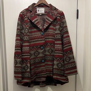 Quilted Red and Brown Patterned Women's Jacket